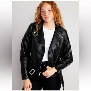 NWT Faux-Leather Belted Biker Jacket Old Navy NEW xs
